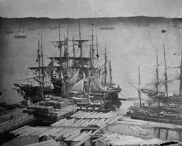 Ships loading timber Québec city ca1860-1870. (George Robinson fonds) C-090135